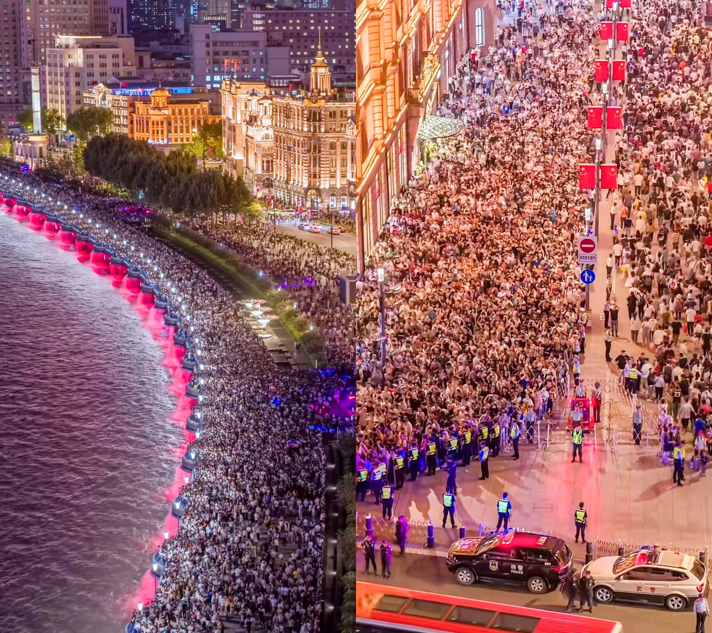 Crowded bund and Nanjing Road